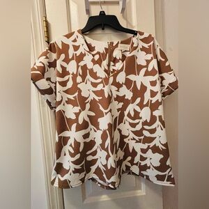Brown and White Floral Blouse